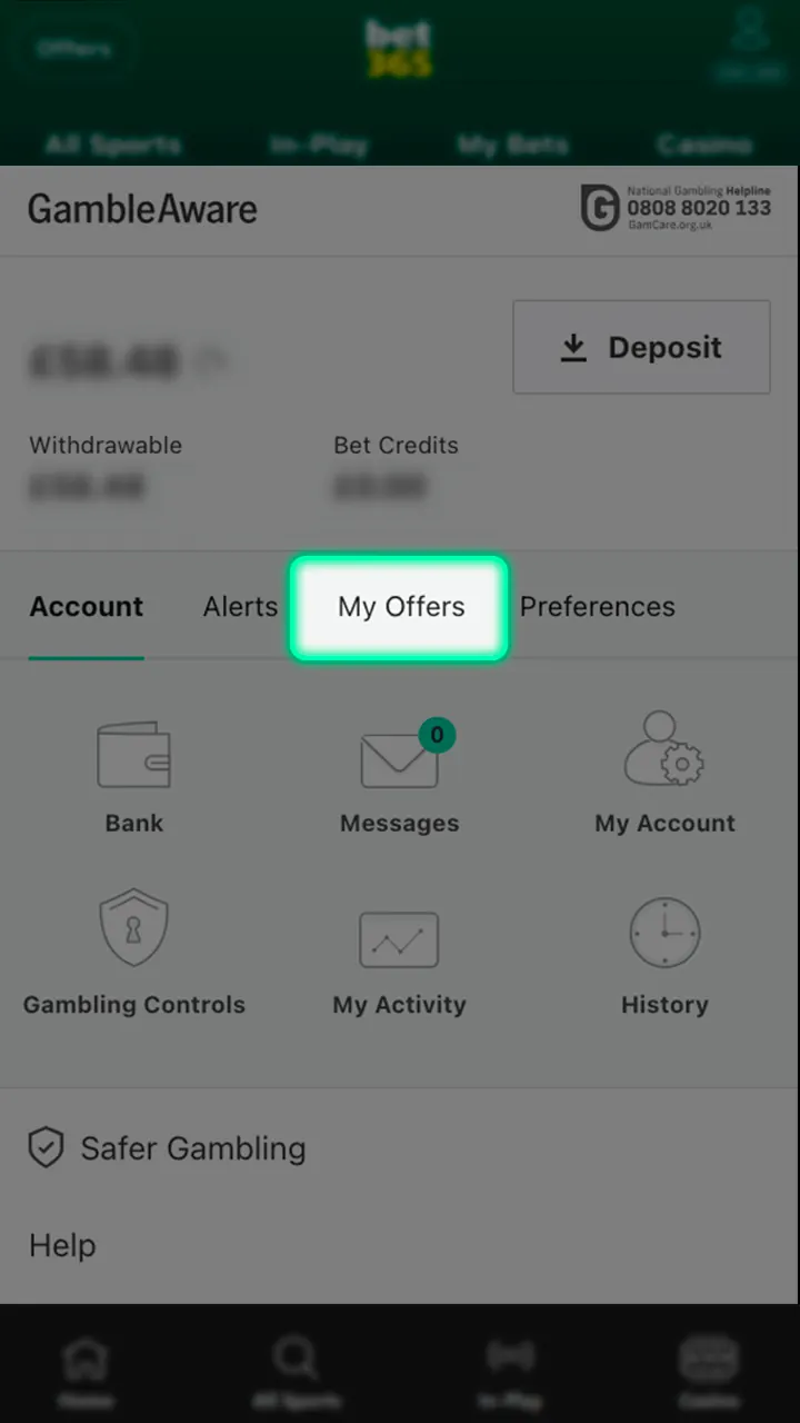 Start placing wagers with your active Bet365 bonus.