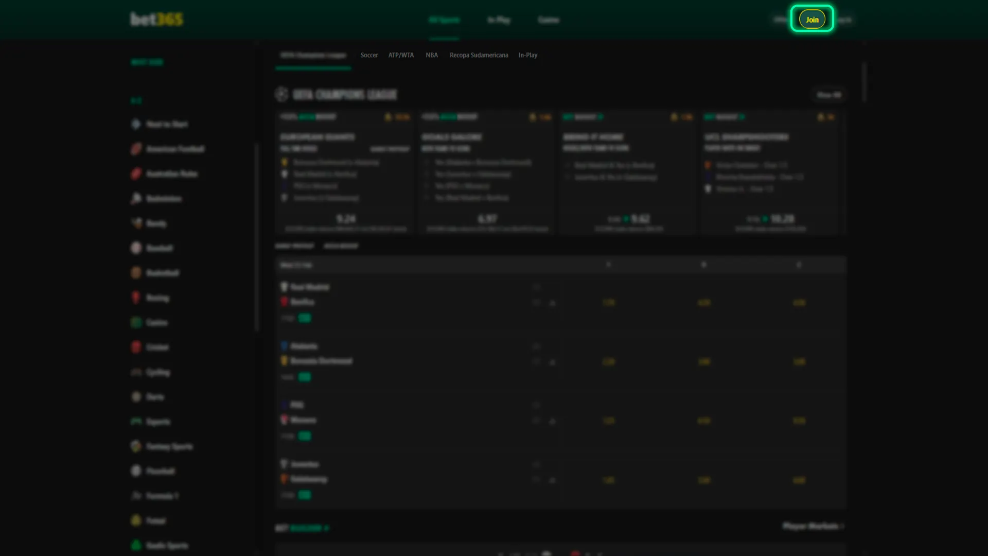 Open the registration form on the Bet365 homepage.