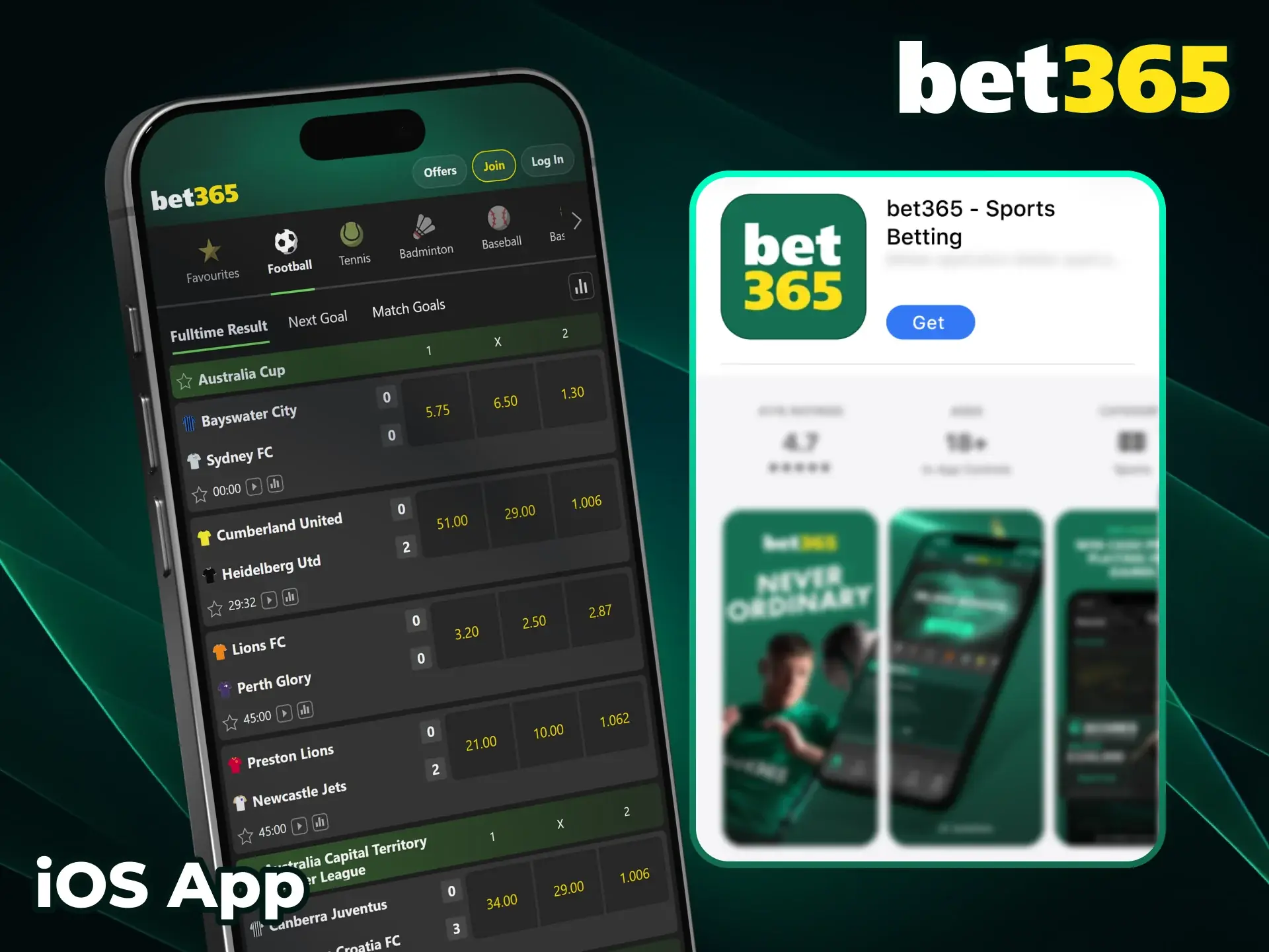 Install the official Bet365 iOS app for sports and casino.