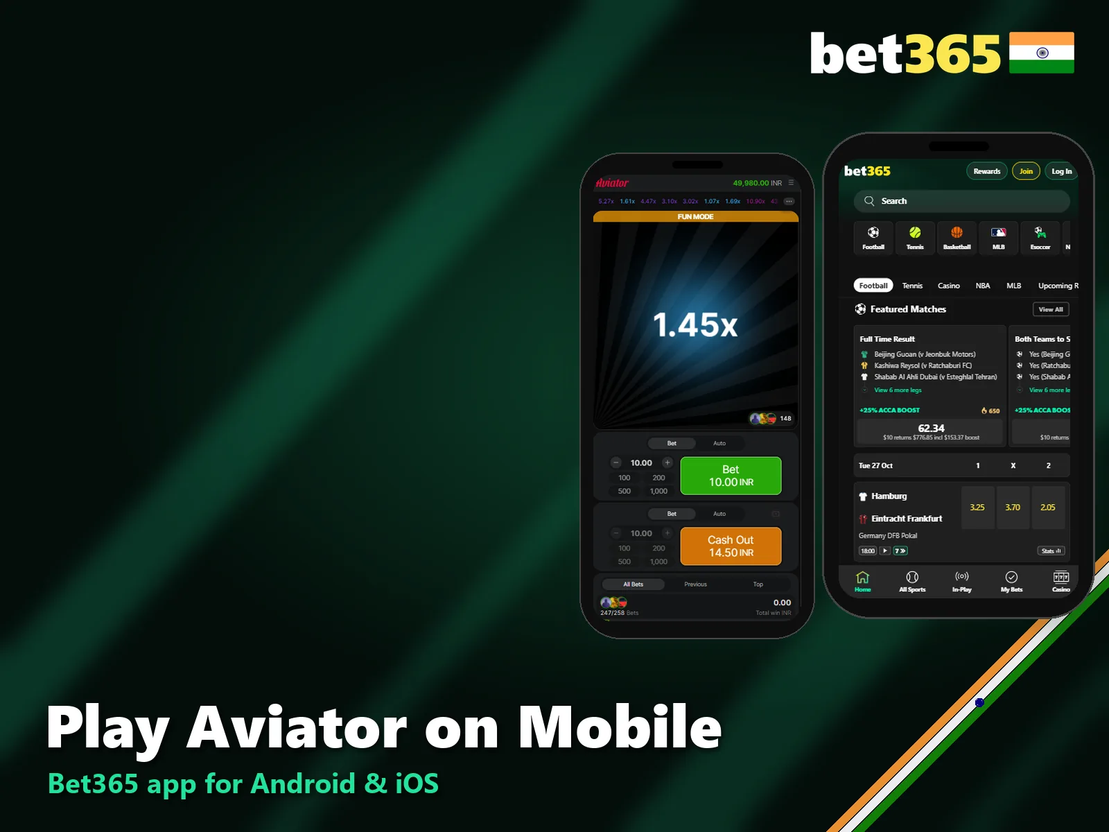 Play Aviator in the Bet365 app for Android and iOS in India.