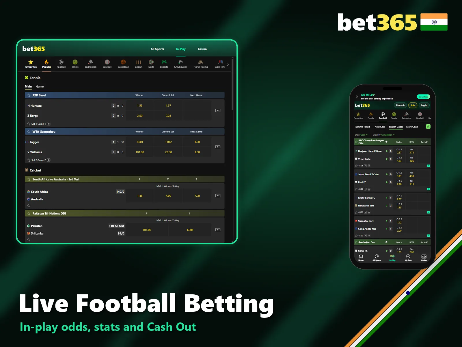 Live in-play football betting at Bet365 India.